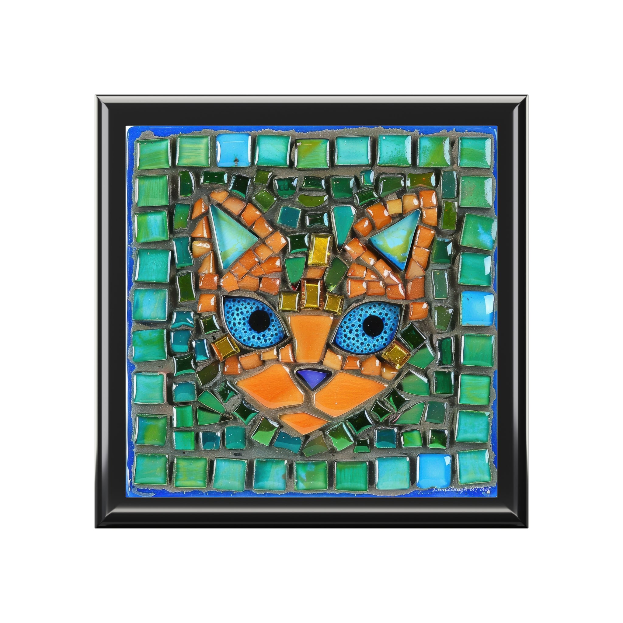 "Emerald Eyes Mosaic Cat", Jewelry- Stash- Collection Box