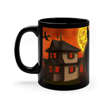 Gothic Chic With Pointy Horns, Breathtaking Moon and Background 11oz Black Mug