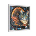 "Bold Mosaic Cat", Framed Mosaic Cat Art Print — Colorful Modern Wall Canvas