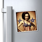 Retro Tattooed Pinup Blue, Red And White Star Magnet Style three