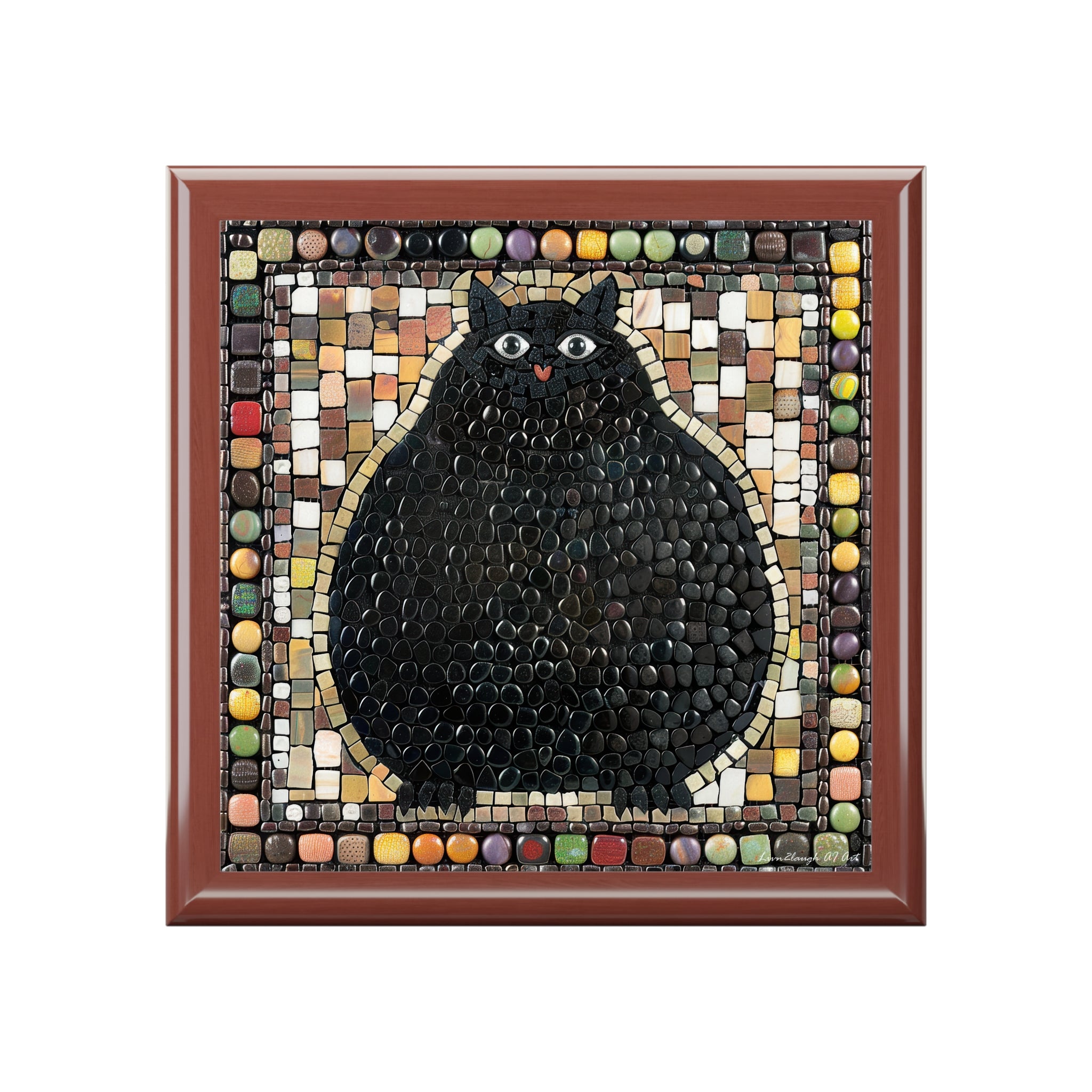 "Playful Black Cat Mosaic", Jewelry- Stash- Collection Box