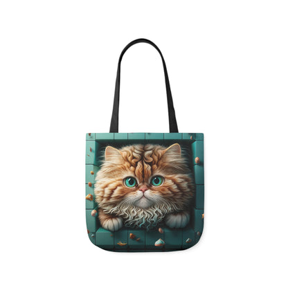 Beautiful Orange And White Fluffy Cat With Blue Eye , Blue Framed Polyester Canvas Tote Bag (AOP)