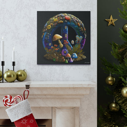 Beautiful Forest Round Peace Sign Mushrooms  Flowers And Butterfly 11 Canvas Gallery Wraps