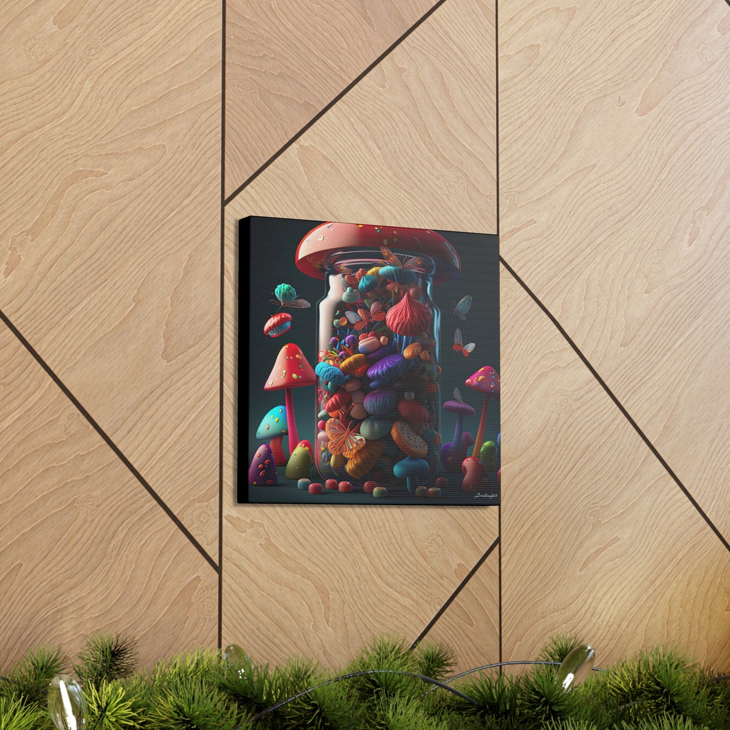 Beautiful Mushroom Luminating Colorful Bliss With Butterflies 2 Canvas Gallery Wraps