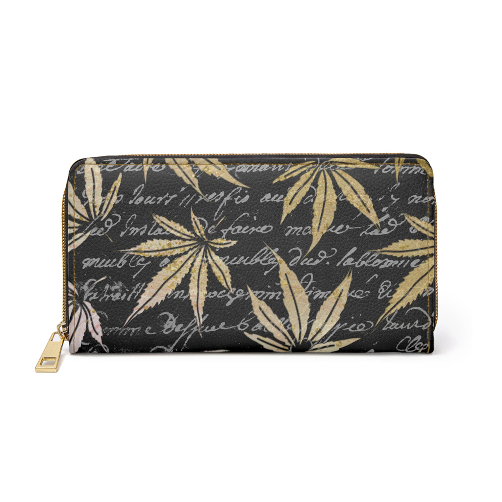 Gold And Black 420 Weed Marijuana Leaf Zipper Wallet