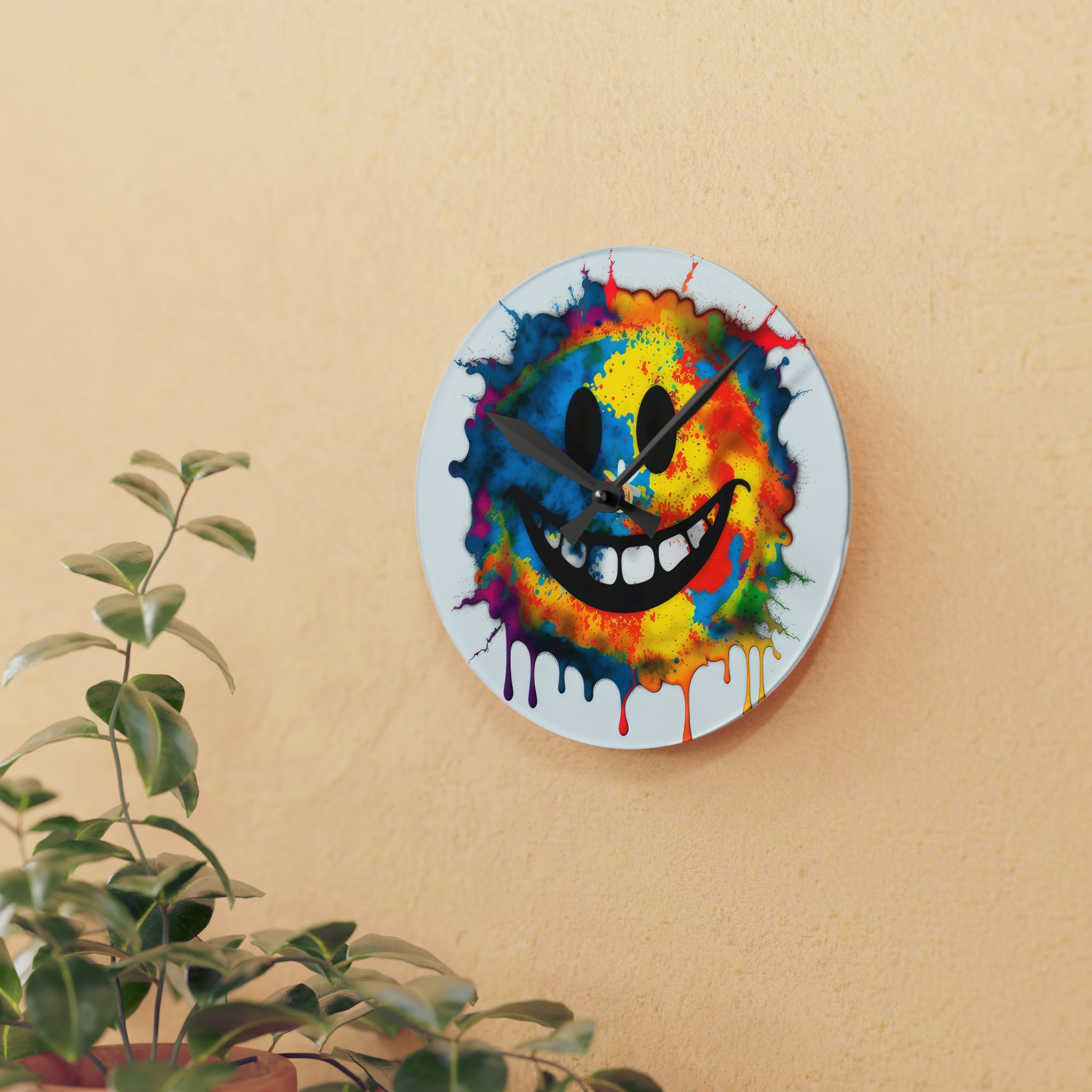 Happy Tie Dye Face Style 3 Wall Clock