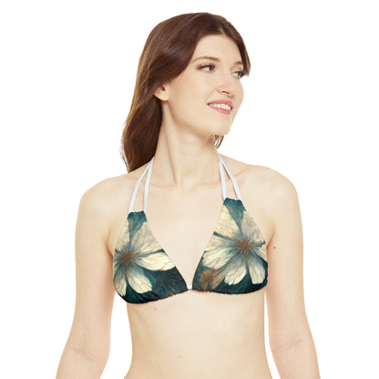 Bold And Beautiful White, Grey And Blue Floral Style 1 Strappy Bikini Set (AOP)