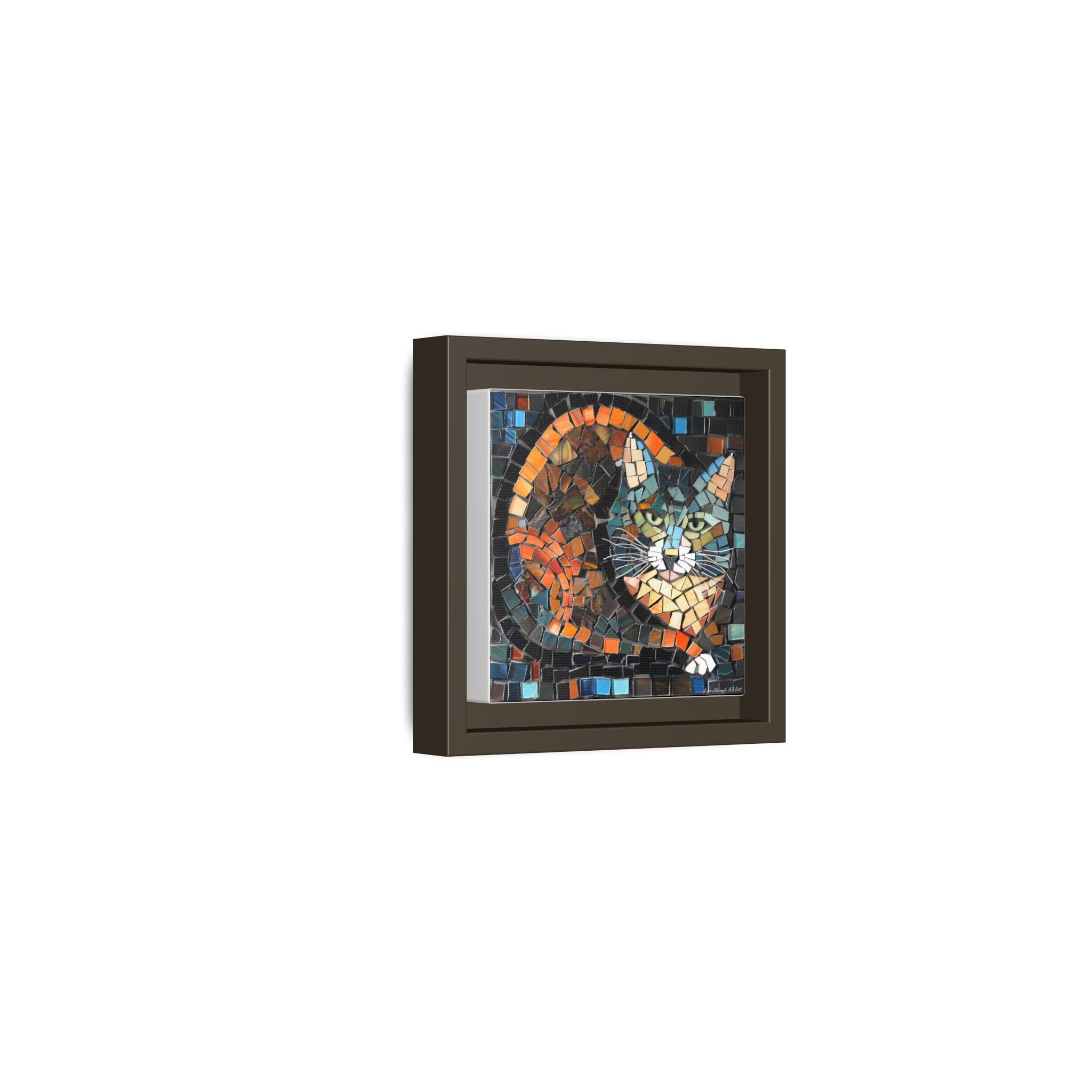 "Bold Mosaic Cat", Framed Mosaic Cat Art Print — Colorful Modern Wall Canvas