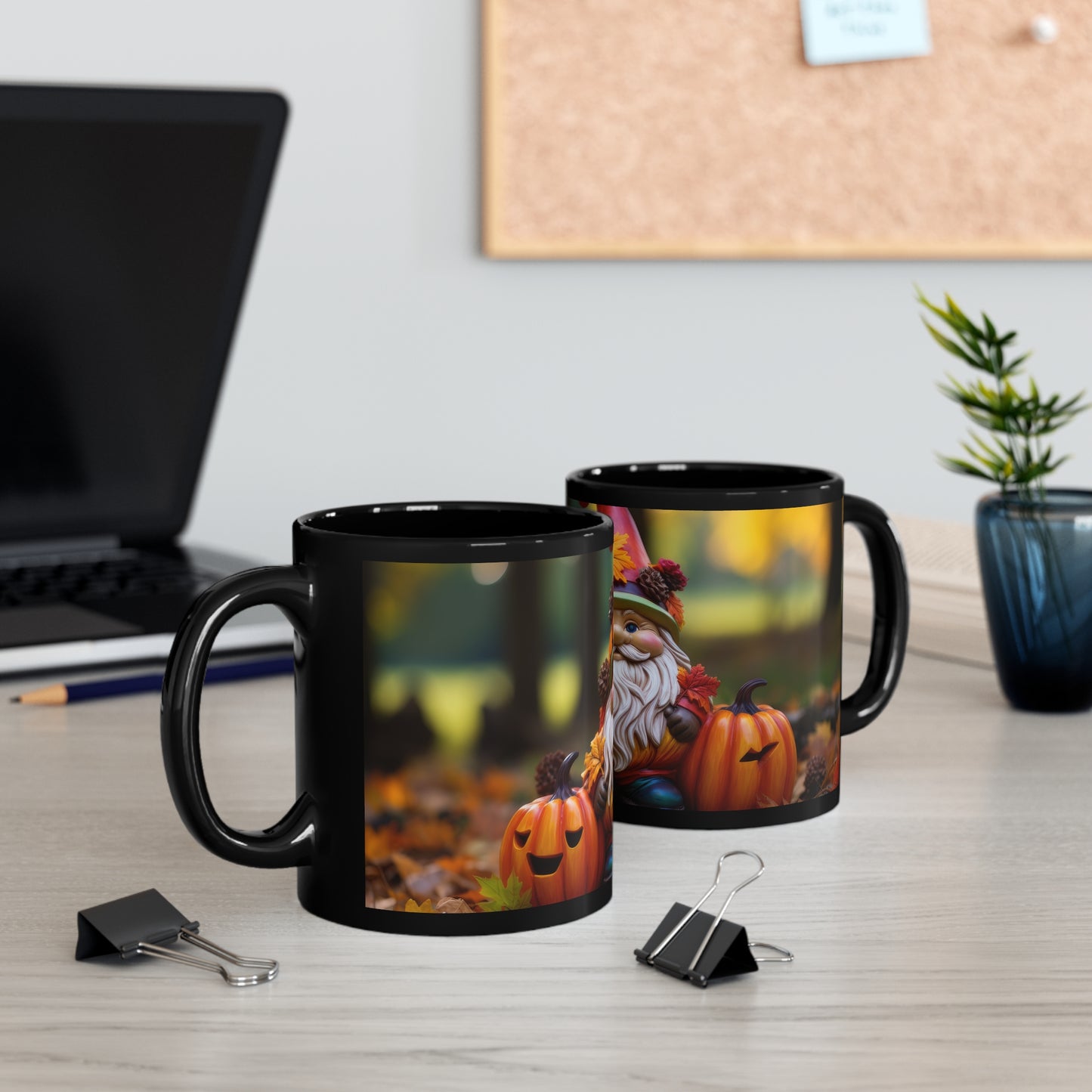 Reason For The Season Fall Colorful Leaves, Gnome And Pumpkins 11oz Black Mug