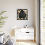 "Playful Black Cat Mosaic", Framed Mosaic Cat Art Print — Colorful Modern Wall Canvas