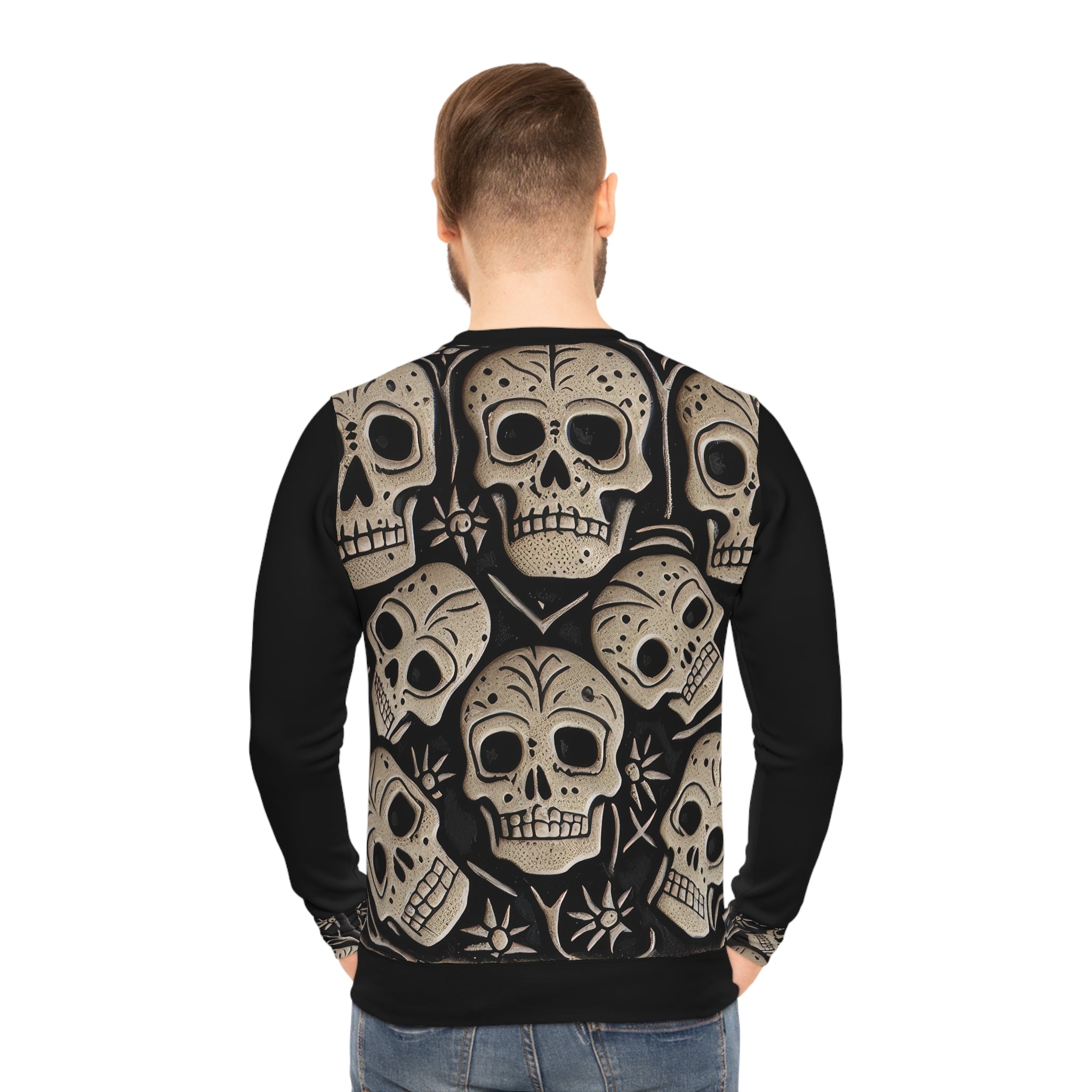 Metallic Chrome Silver Skulls and classic Designed Background Style 14 Lightweight Sweatshirt (AOP)