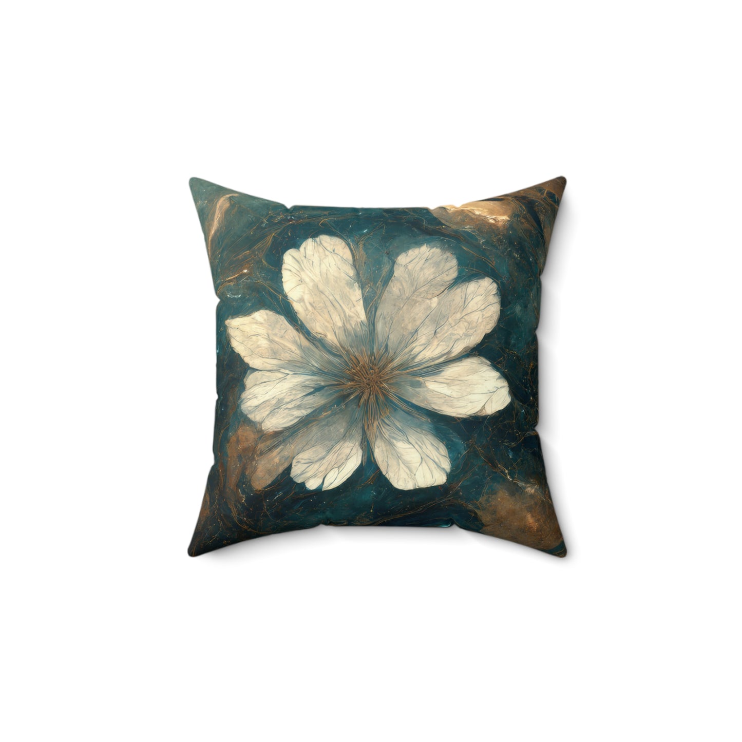 Bold And Beautiful White, Grey And Blue Floral Style 1 Spun Polyester Square Pillow