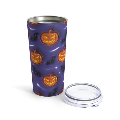 Orange Pumpkins And Black Bats With Purple Background 3-D Puffy Halloween by Mulew Art Tumbler 20oz