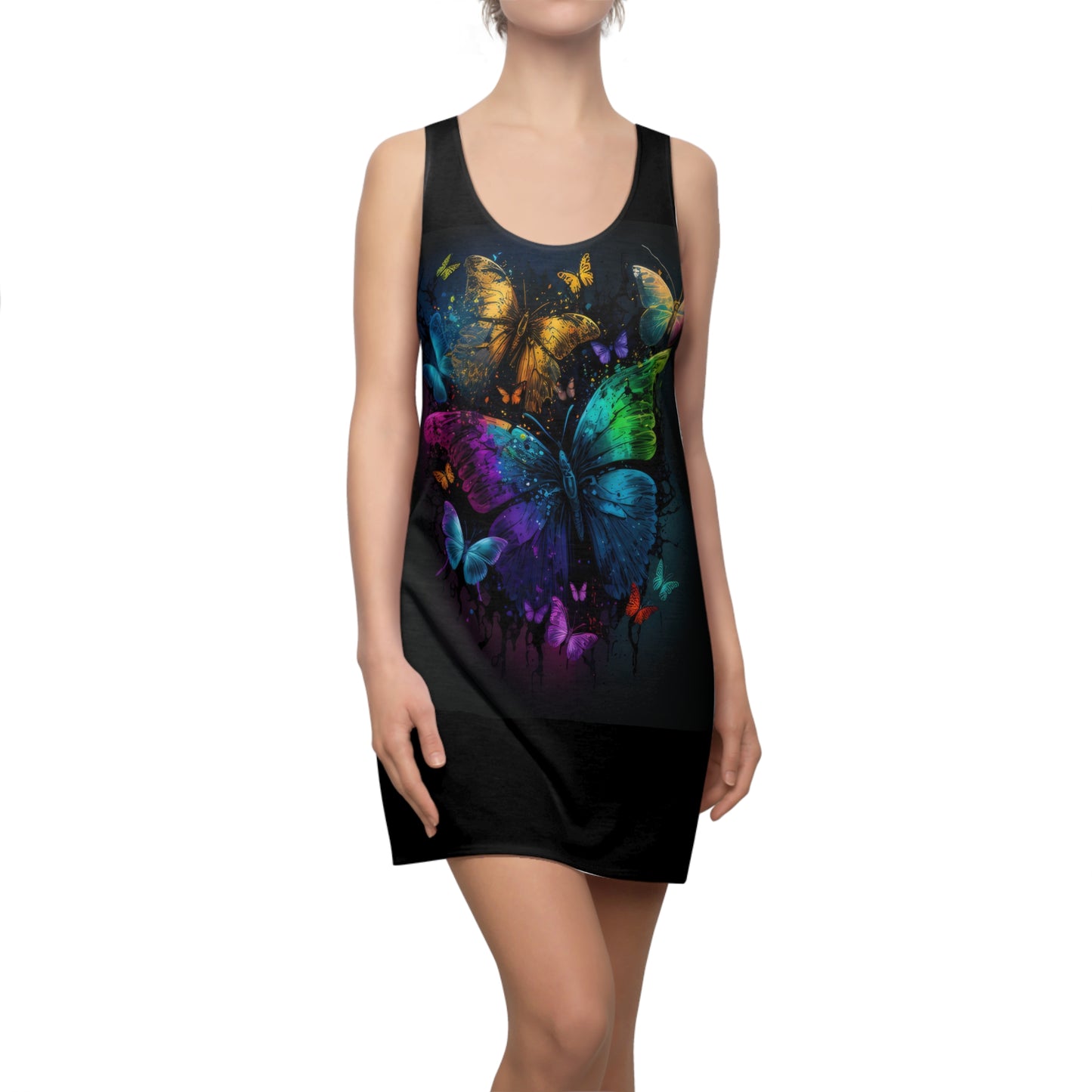 Bold And Beautiful Tie Dye Butterflies Style Seven Women's Cut & Sew Racerback Dress (AOP)