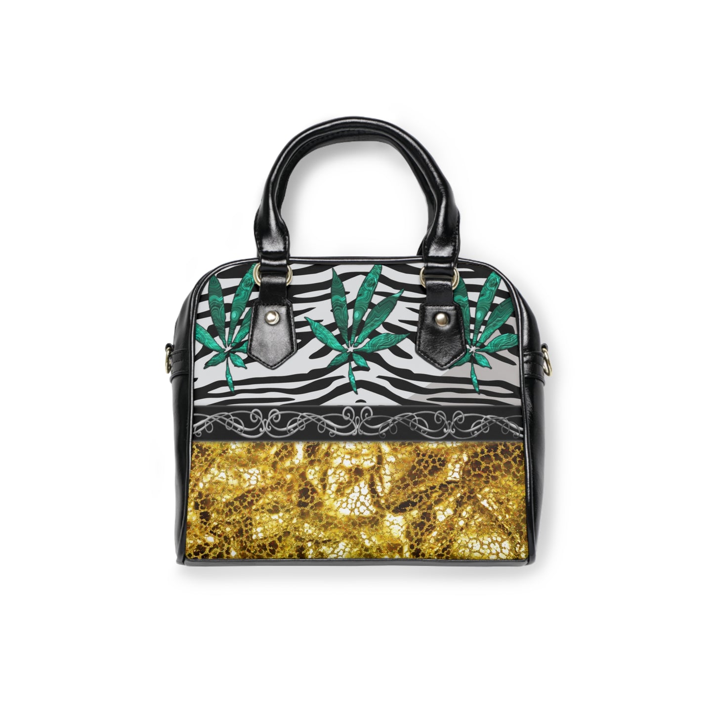 Gold And Zebra White And Black Marijuana Pot Weed Leaf 420 Weed Pot Marijuana Leaf Shoulder Handbag