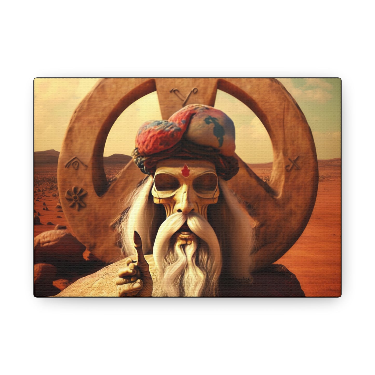 Wise Man In Dessert With Beard And Peace Sign Canvas Gallery Wraps