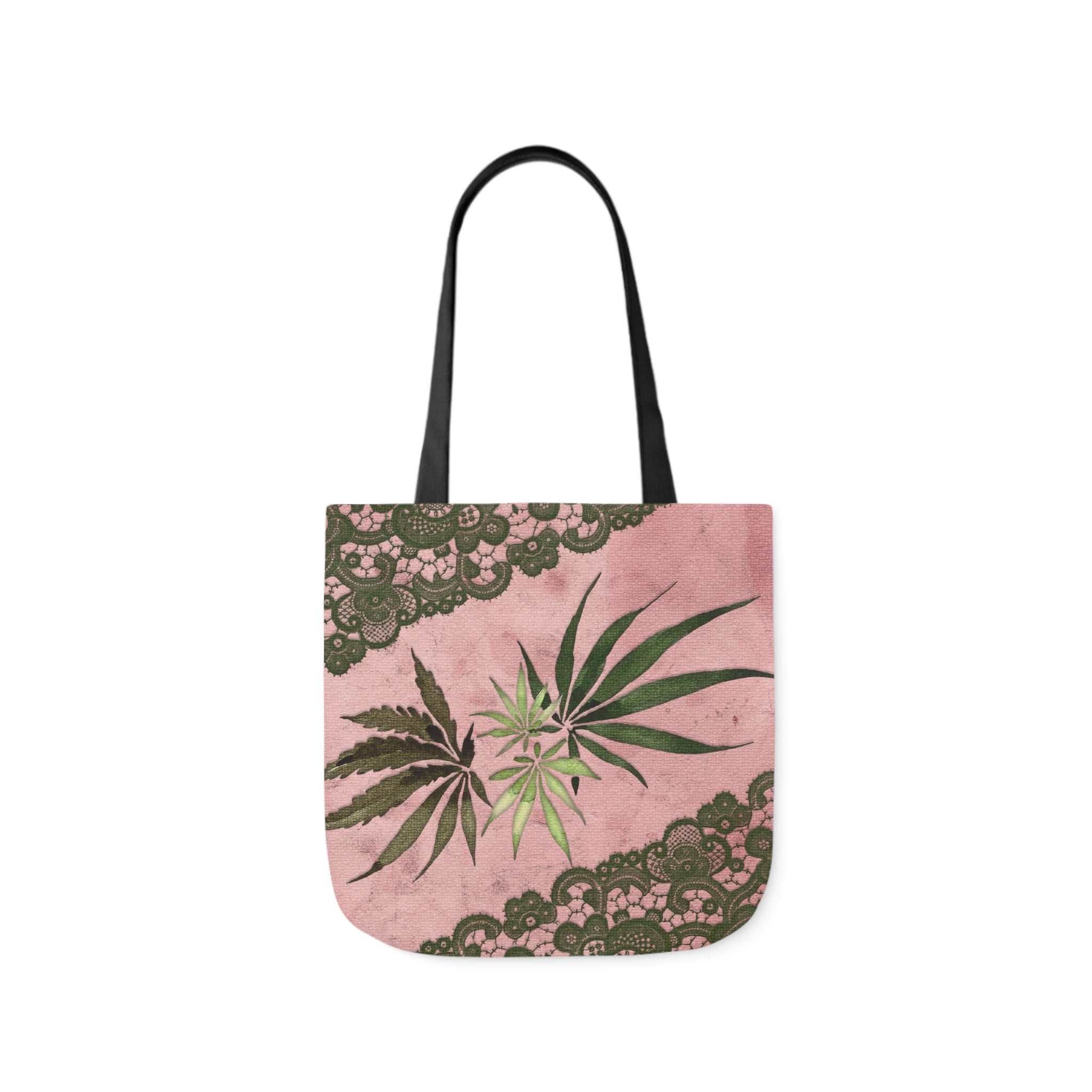 Grey Lace Gorgeous Pink Designed Marijuana 420 Weed Polyester Canvas Tote Bag (AOP)