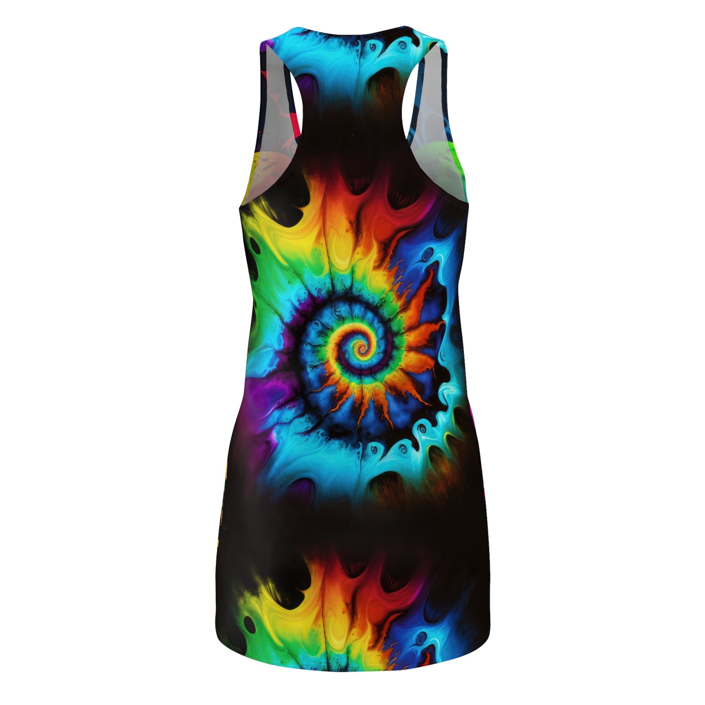 Bold And Beautiful Tie Dye Skull Front Style Four On Back Women's Cut & Sew Racerback Dress (AOP)