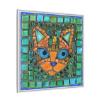 "Emerald Eyes Mosaic Cat", Framed Mosaic Cat Art Print — Colorful Modern Wall Canvas