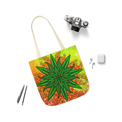 Beautifully Designed Orange, Yellow And Green Marijuana Leave Polyester Canvas Tote Bag (AOP)