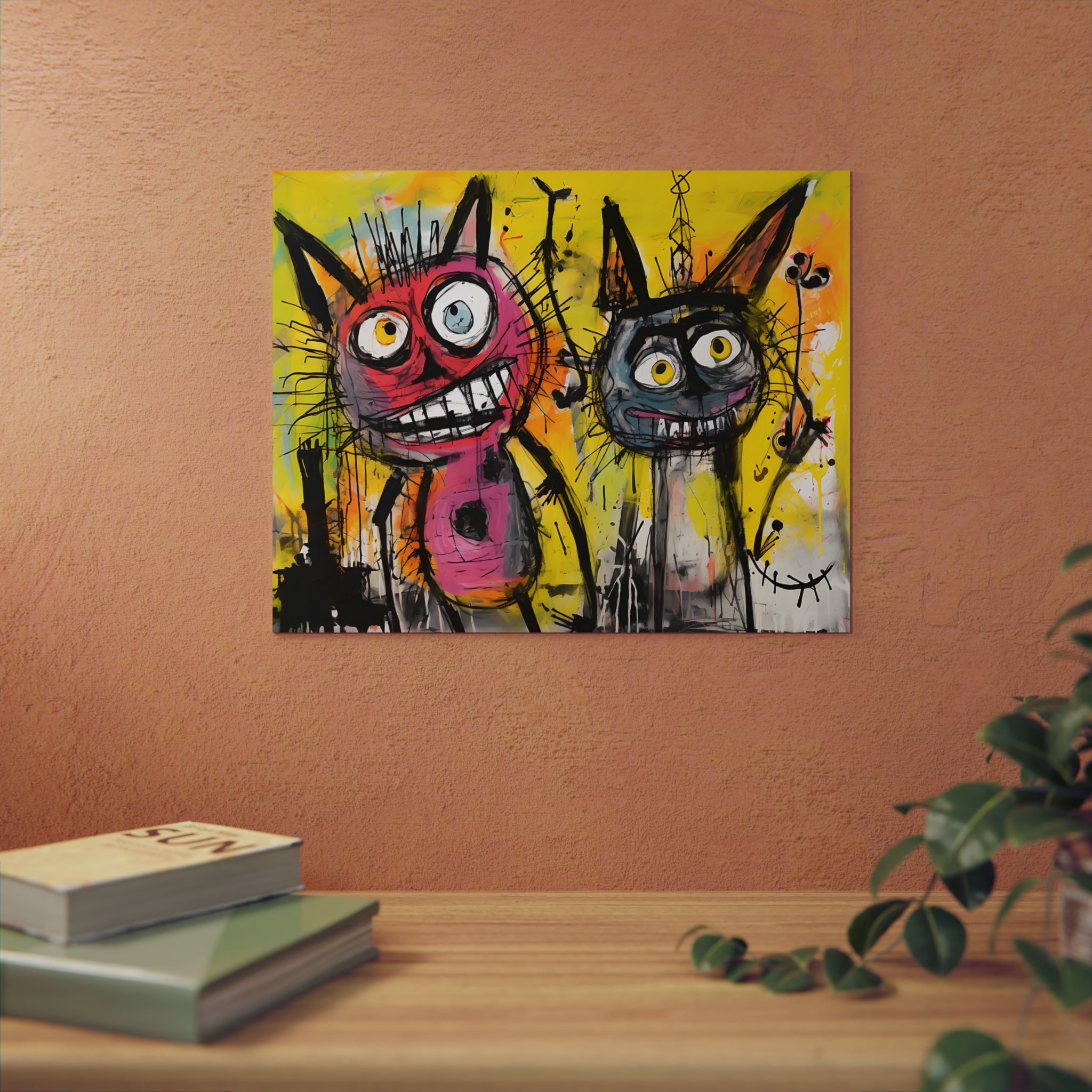 Abstract Multi Colored Cats With Yellow Background By DaFlowerChild Aluminum Composite Panels