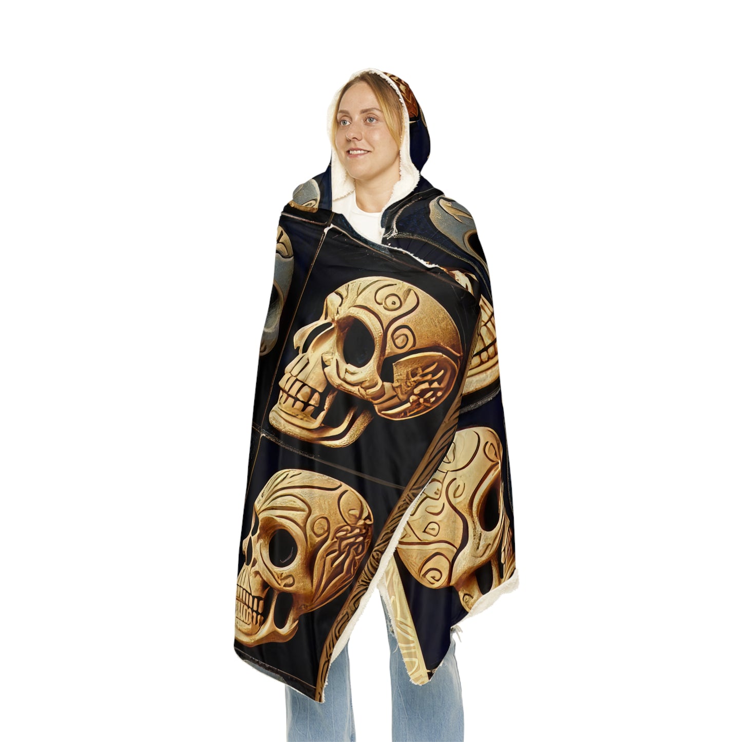 Deeply Detailed Blue And Cream White Skulls Snuggle Blanket