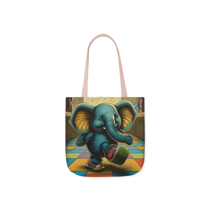 Elephant Kicking Leg On Colored Square Floor Polyester Canvas Tote Bag (AOP)