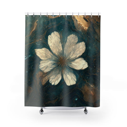 Bold And Beautiful White, Grey And Blue Floral Style 1 Shower Curtains