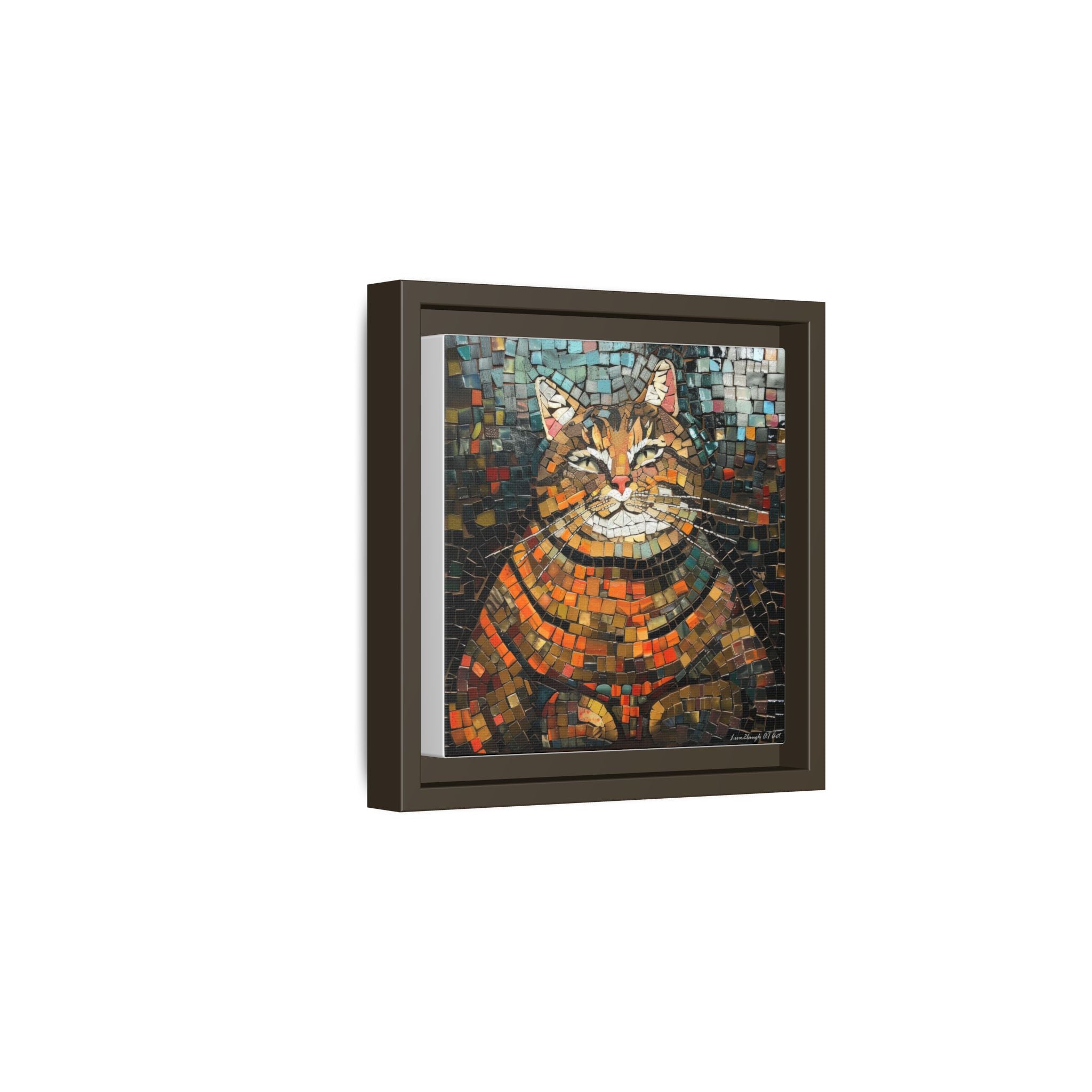 Mosaic Majesty: The Regal Cat, Framed Mosaic Cat Art Print — Colorful Modern Wall Canvas