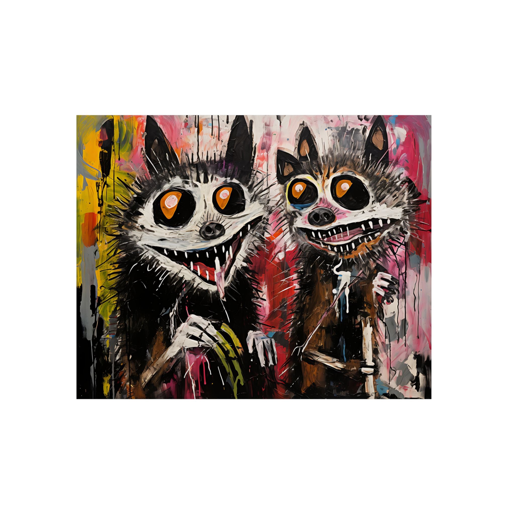 Doodle Abstract Wide Eye Racoons With Colorful Grey Pink Yellow Background By DaFlowerChild Aluminum Composite Panels