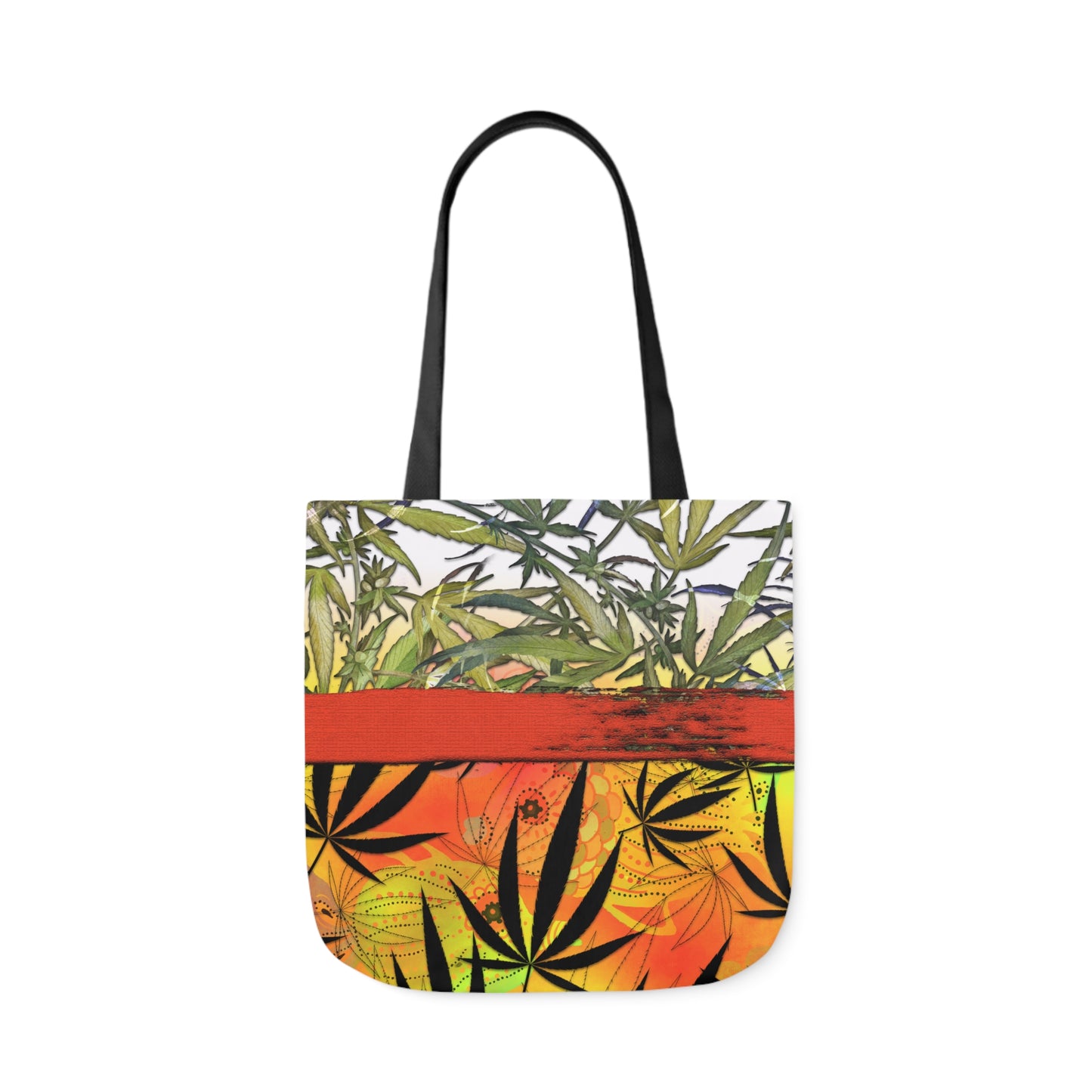 Beautiful Redish Orange Banded Marijuana 420 Pot Weed Leaf Polyester Canvas Tote Bag (AOP)