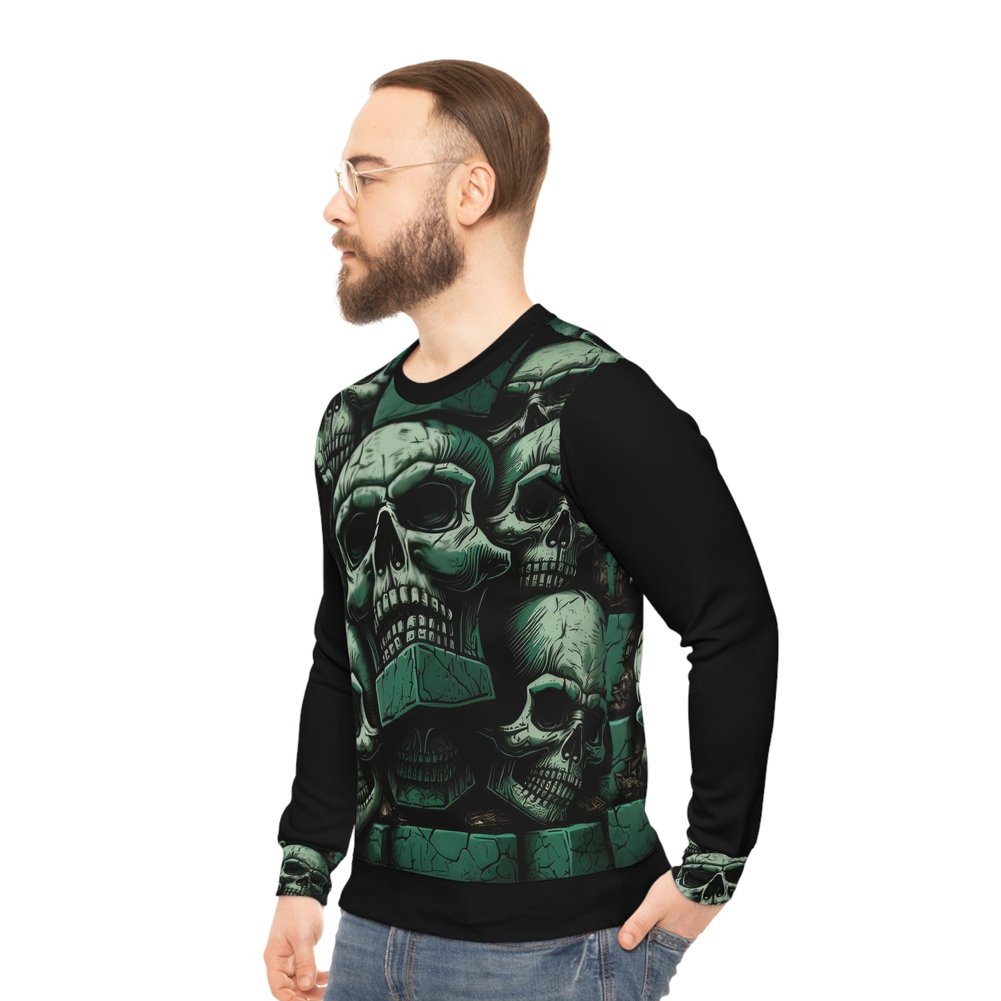 Metallic Chrome Skulls and classic Designed Background Style 12 Lightweight Sweatshirt (AOP)