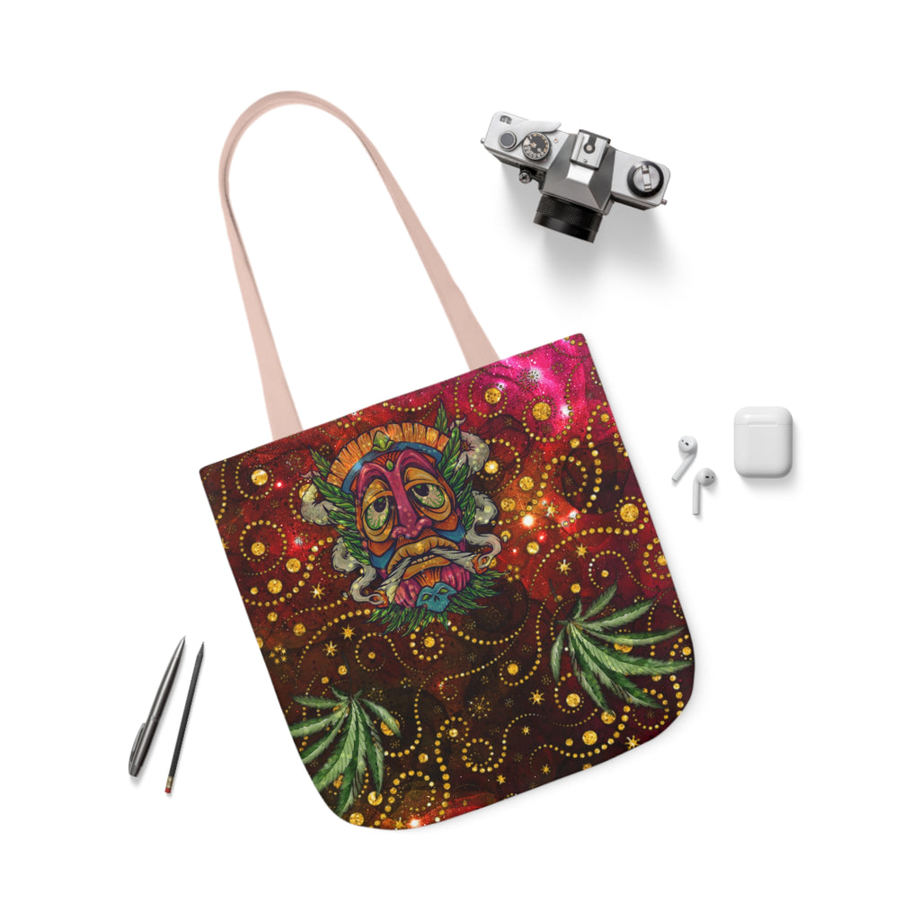 Groovy Island Man Smoking With Marijuana Pot Weed 420 Hands Polyester Canvas Tote Bag (AOP)
