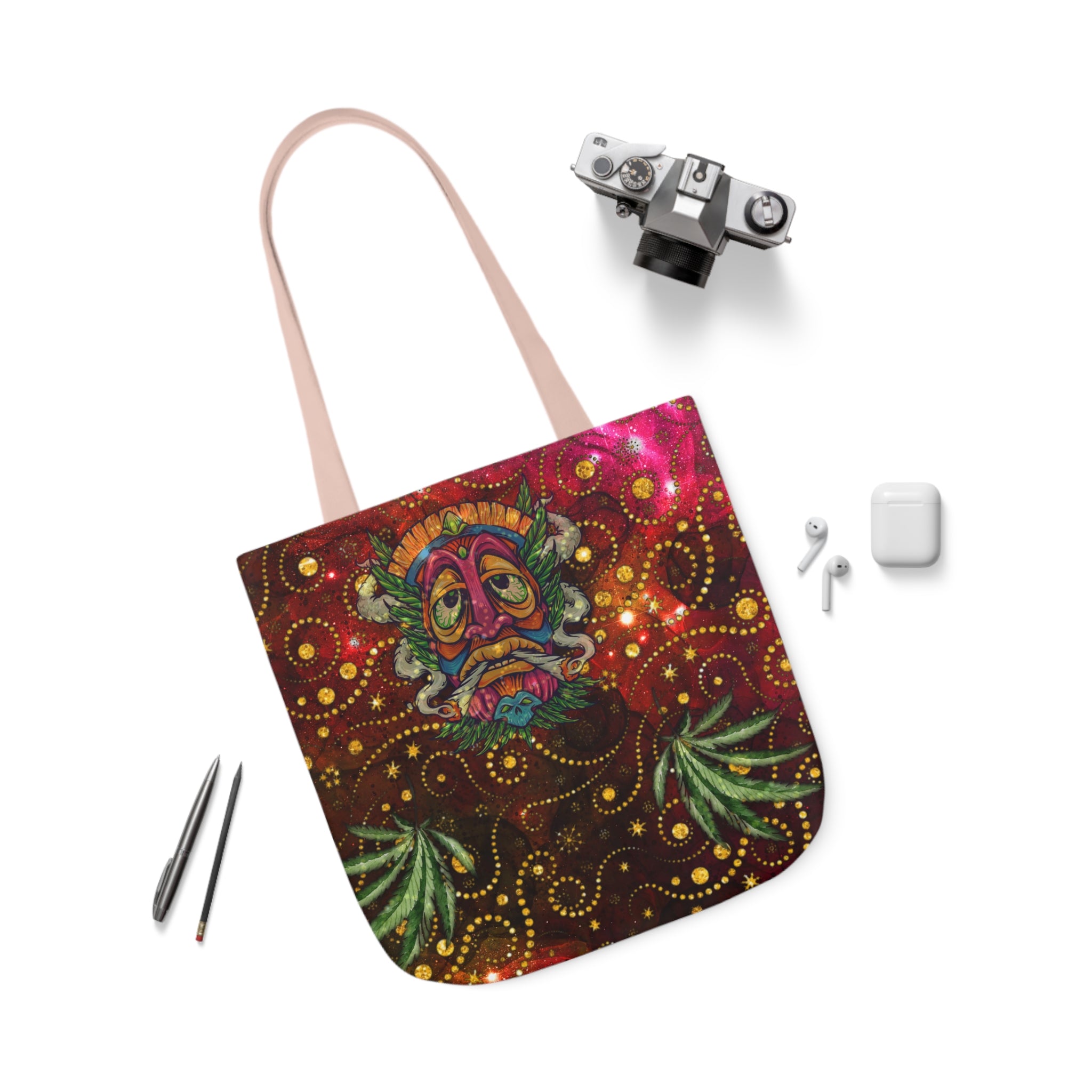Groovy Island Man Smoking With Marijuana Pot Weed 420 Hands Polyester Canvas Tote Bag (AOP)