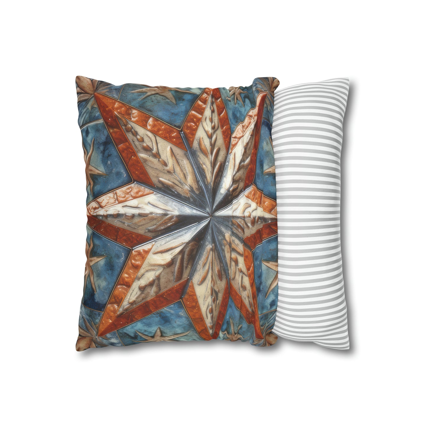 Beautiful Stars Abstract Star Style Orange, White And Blue Spun Polyester Square Pillow Case