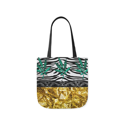 Gold And Zebra White And Black Marijuana Pot Weed Leaf 420 Weed Pot Marijuana Leaf Polyester Canvas Tote Bag (AOP)