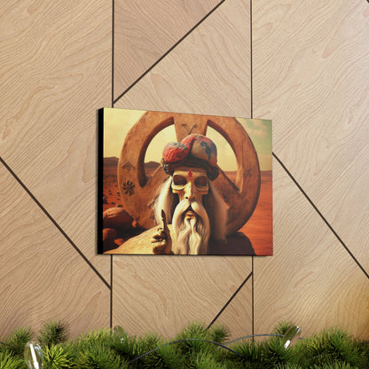 Wise Man In Dessert With Beard And Peace Sign Canvas Gallery Wraps