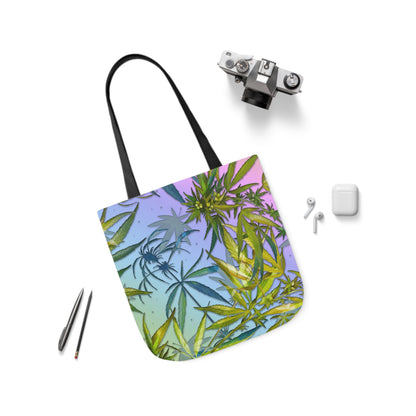 Sassy Pink And Green 420 Weed Marijuana Leaf Polyester Canvas Tote Bag (AOP)