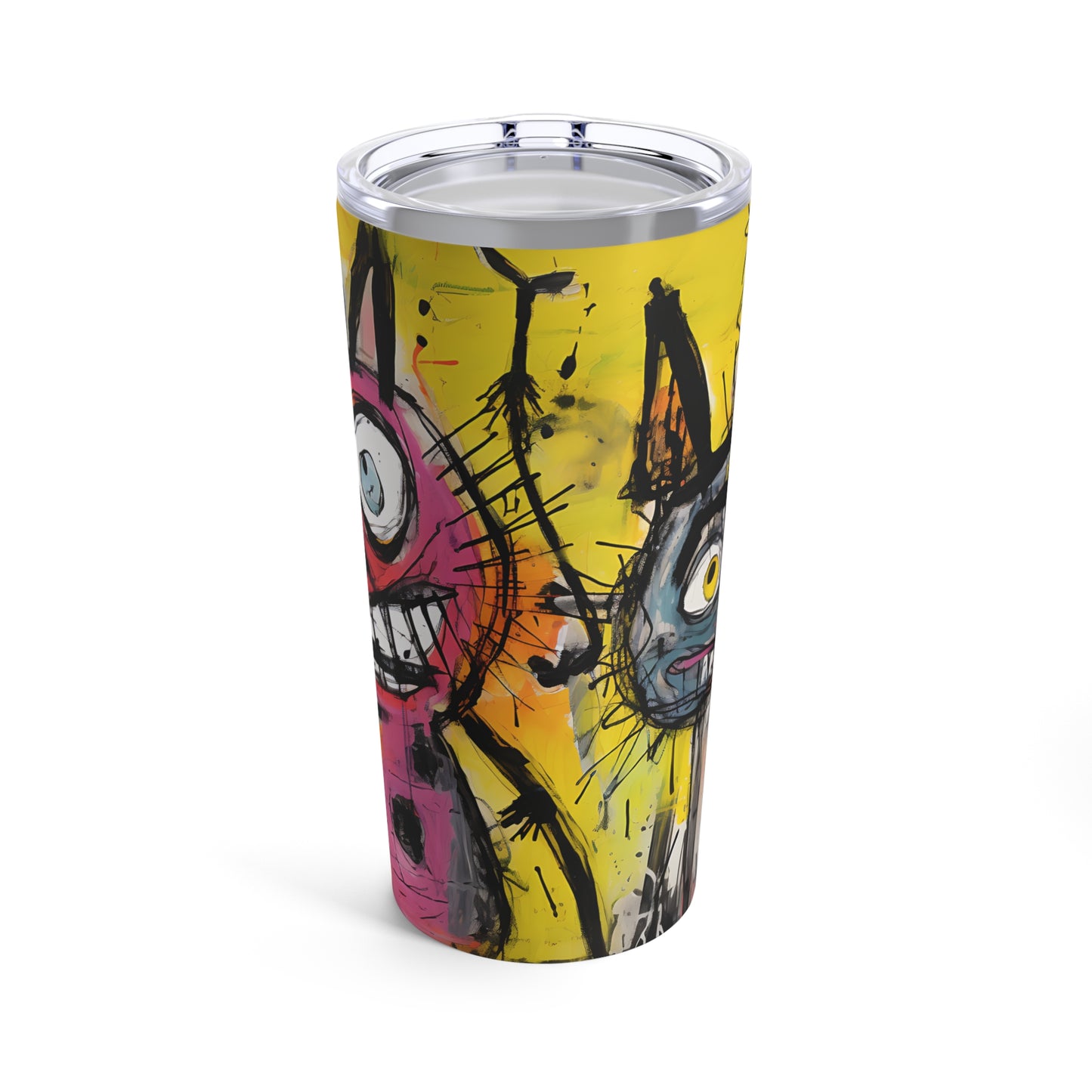 Abstract Multi Colored Cats With Yellow Background By DaFlowerChild Tumbler 20oz