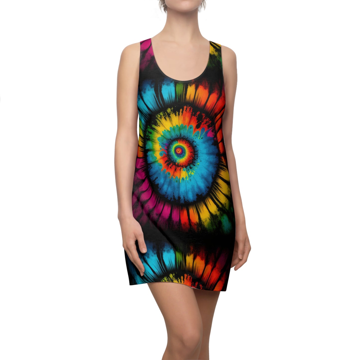 Bold And Beautiful Tie Dye Style Four D Women's Cut & Sew Racerback Dress (AOP)