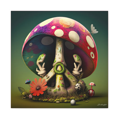 Beautiful Forest Half Peace Sign , Red And White Polka dot Mushrooms Red Flower Canvas Gallery Wraps