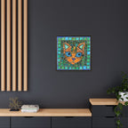 "Emerald Eyes Mosaic Cat", Framed Mosaic Cat Art Print — Colorful Modern Wall Canvas