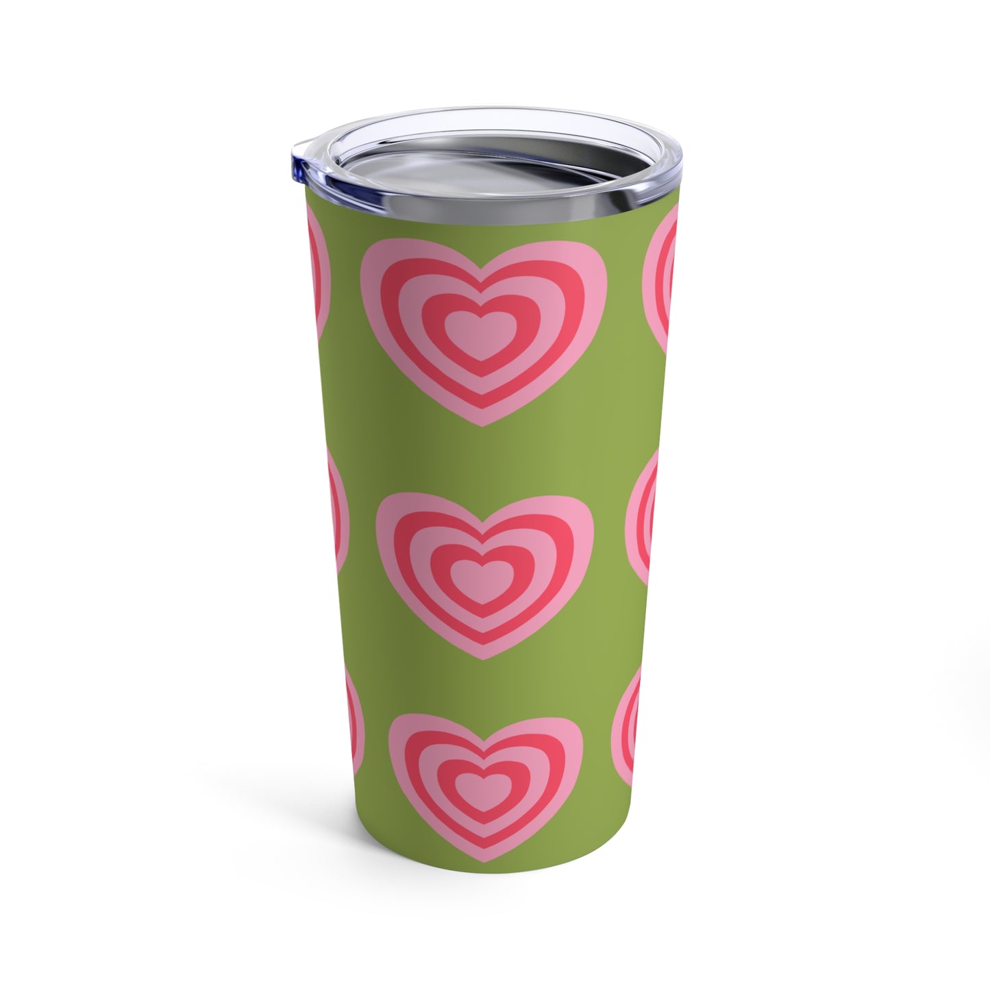 Two Tone Pink Hearts With Green Background By SimiSwimStudio Tumbler 20oz