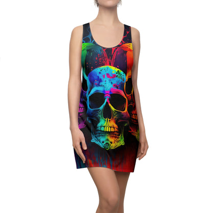 Bold And Beautiful Tie Dye Skull Front Style Four On Back Women's Cut & Sew Racerback Dress (AOP)