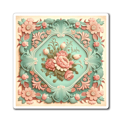 Antique Pastel Floral Pink roses And Blue Background Classic Designed Style One Magnets