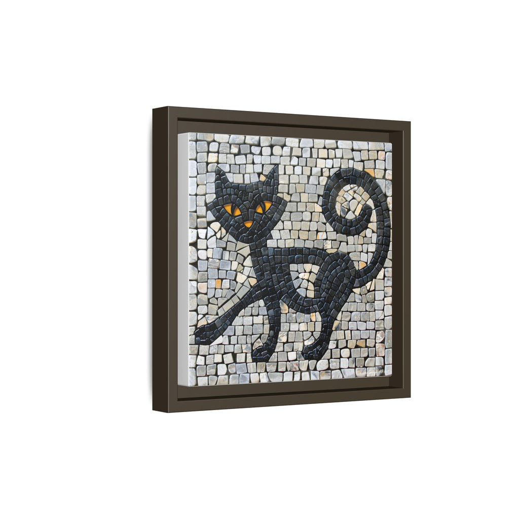 "Curious Black Cat Mosaic", Framed Mosaic Cat Art Print — Colorful Modern Wall Canvas