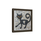 "Curious Black Cat Mosaic", Framed Mosaic Cat Art Print — Colorful Modern Wall Canvas
