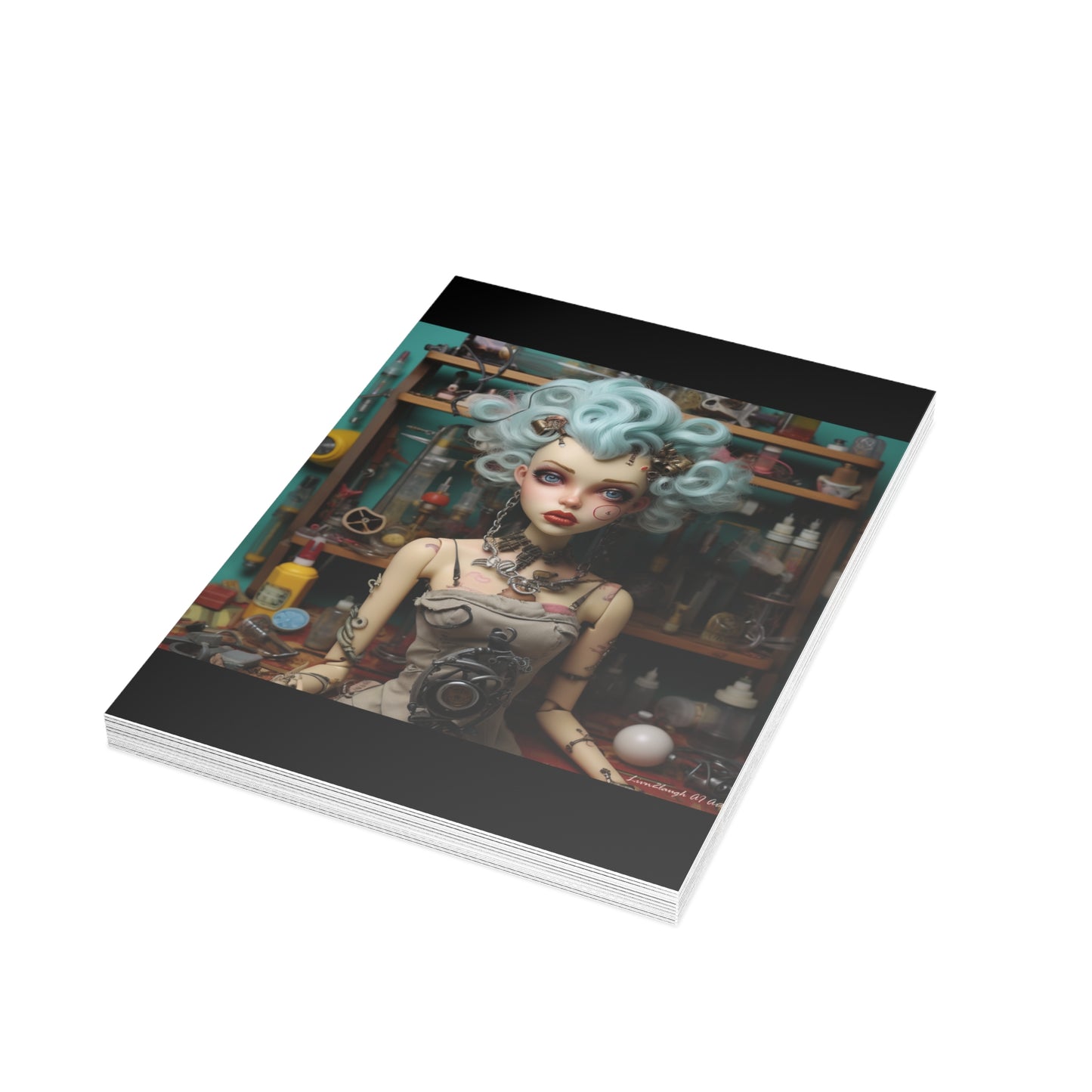 Love My Giszmos Blue Hair Black Background, designed Style 5 Postcard Bundles (envelopes included)
