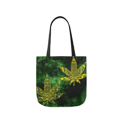 Gorgeous Designed Gold Leaf With multigreen Background Marijuana Pot Weed 420 Polyester Canvas Tote Bag (AOP)