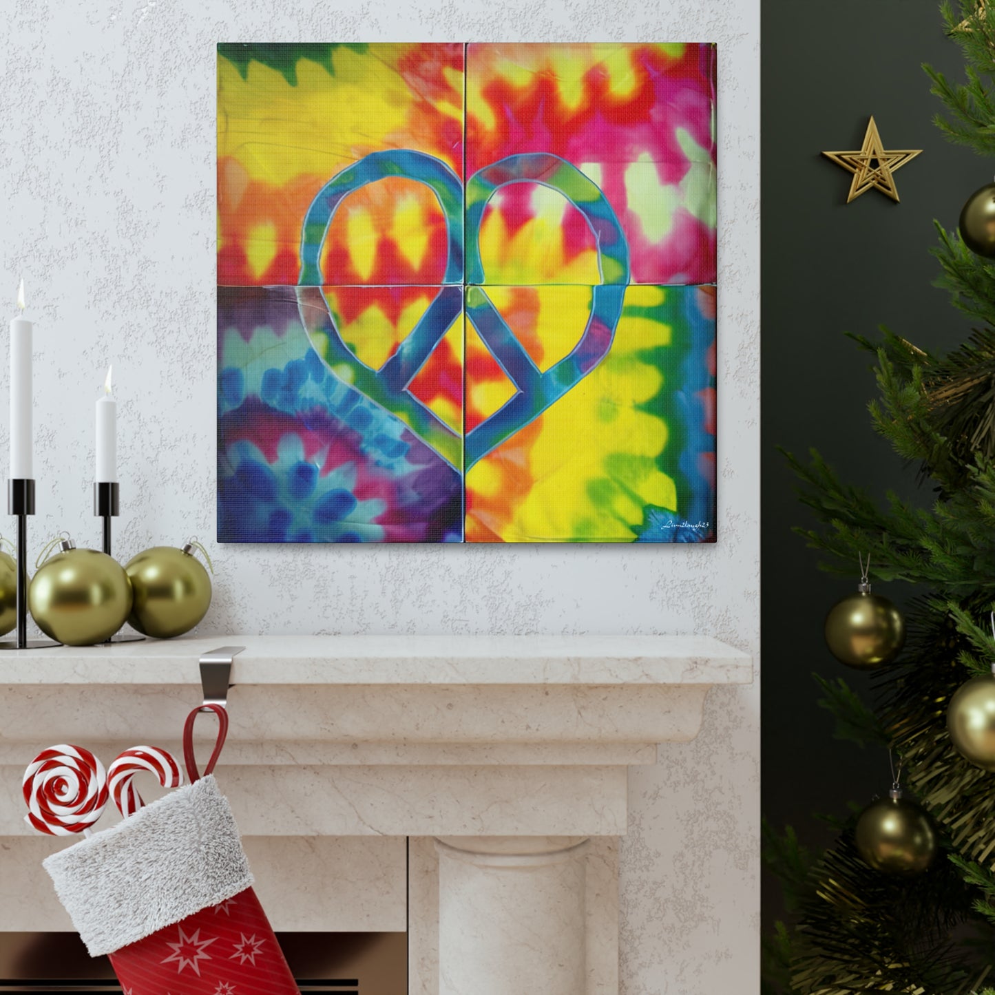 Coolio Tie Dye Hippie Heart Peace Sign Canvas Gallery Wraps